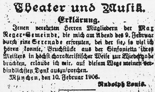 Rudolf Louis, Erklärung (10. Februar 1906), in  vom 12. Februar 1906.