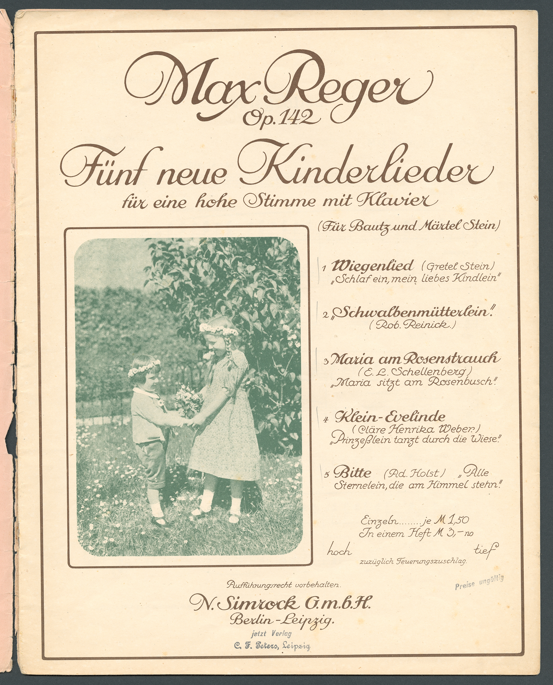Titelblatt des Erstdrucks der  op. 142 mit einer Fotographie der Widmungsträger  und Hedwig Maximiliane Stein