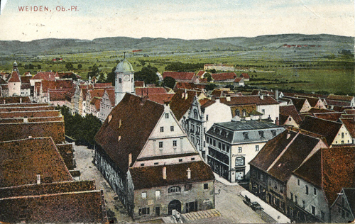 Stadtansicht von Weiden, Postkarte (um 1900), Stadtmuseum Weiden, Max-Reger-Sammlung, Abbildung mit freundlicher Genehmigung.