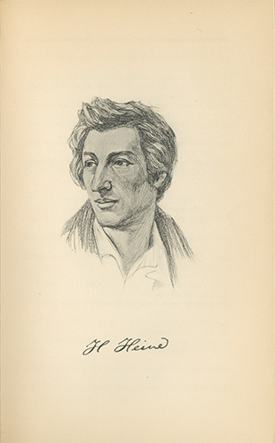 Heinrich Heine, gezeichnet von Walter Tiemann. – Abgebildet in , ausgewählt von Elise Polko, 301.312. Tausend, Leipzig 1909, zw. S. 128 und 129.